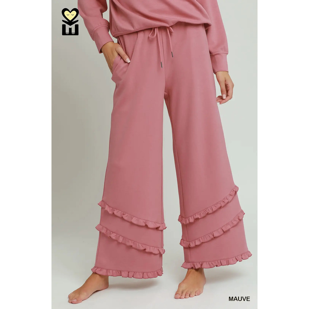 H1034-TP MAUVE Umgee MOHMe Ruffle Drawstring Bottom & Qrtr Zip Top Var Sizes - Picture 6 of 11